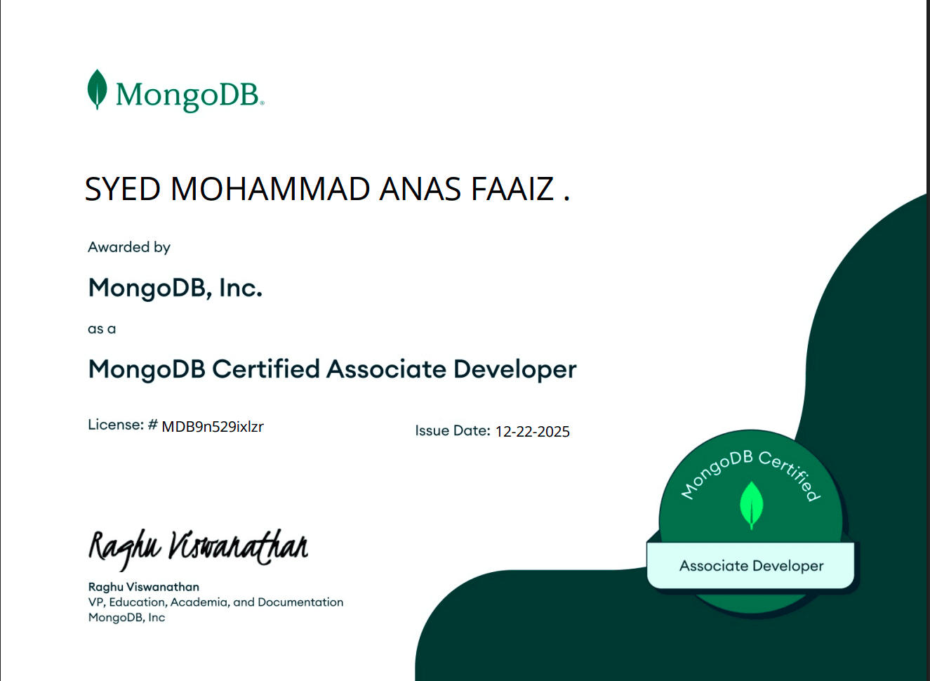 MongoDB Associate Developer